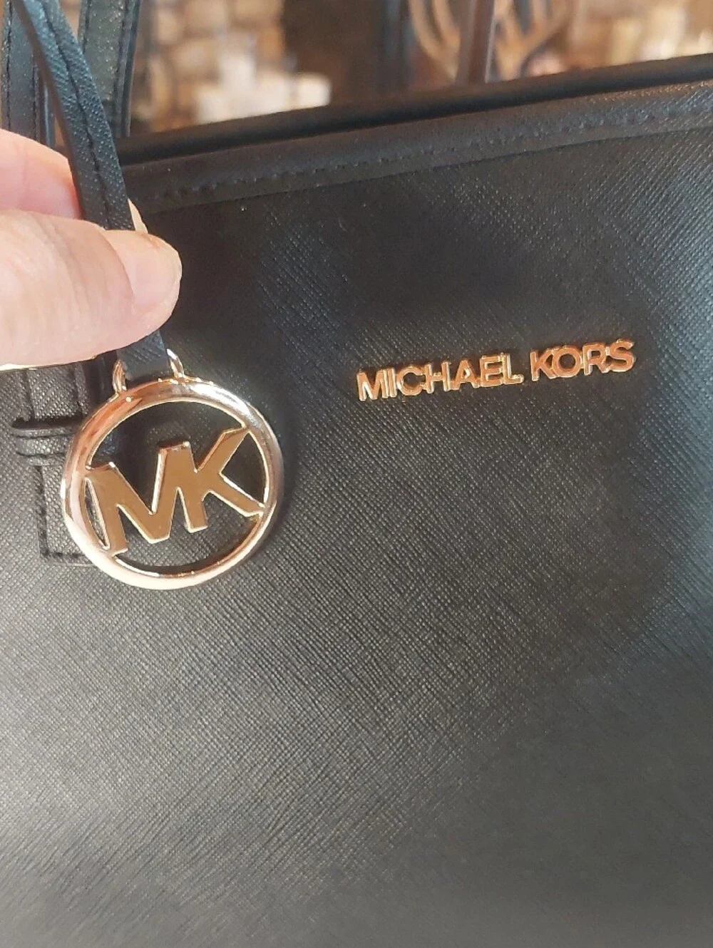 Michael Kors Black Saffiano Leather Tote with MK Charm